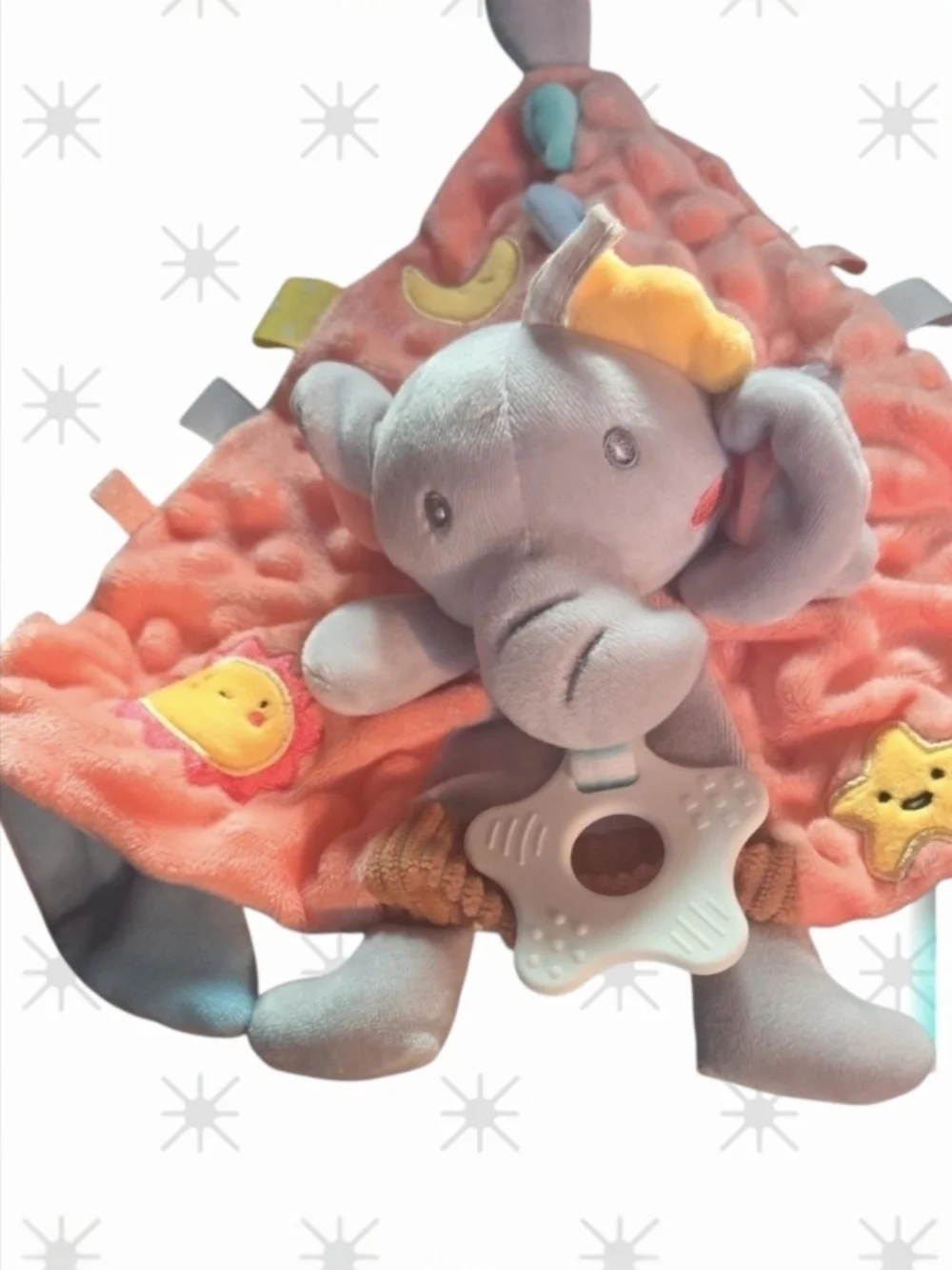 Elephant Baby Security Blanket Sensory Lovey Toy & Star Teether